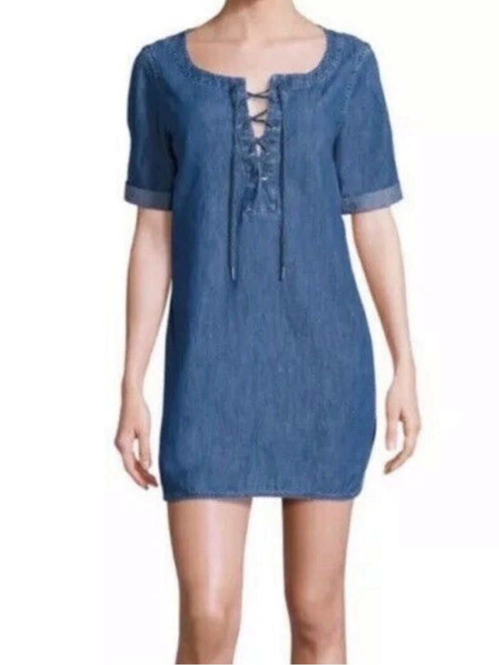 rag & bone Blue Denim Lace-Up Short Sleeve Dress size XS